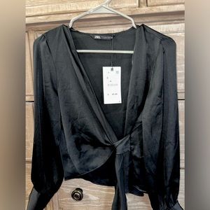 Zara NWT silk top w/ pearl detail
